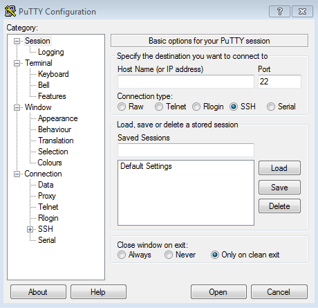 PuTTY main window